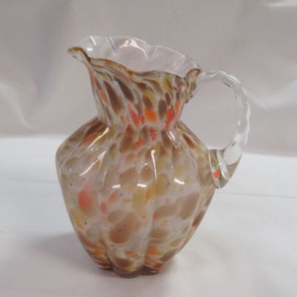 Fenton Art Glass Vasa Murrhina Autumn Orange 5 1/2 Inch High Milk Pitcher